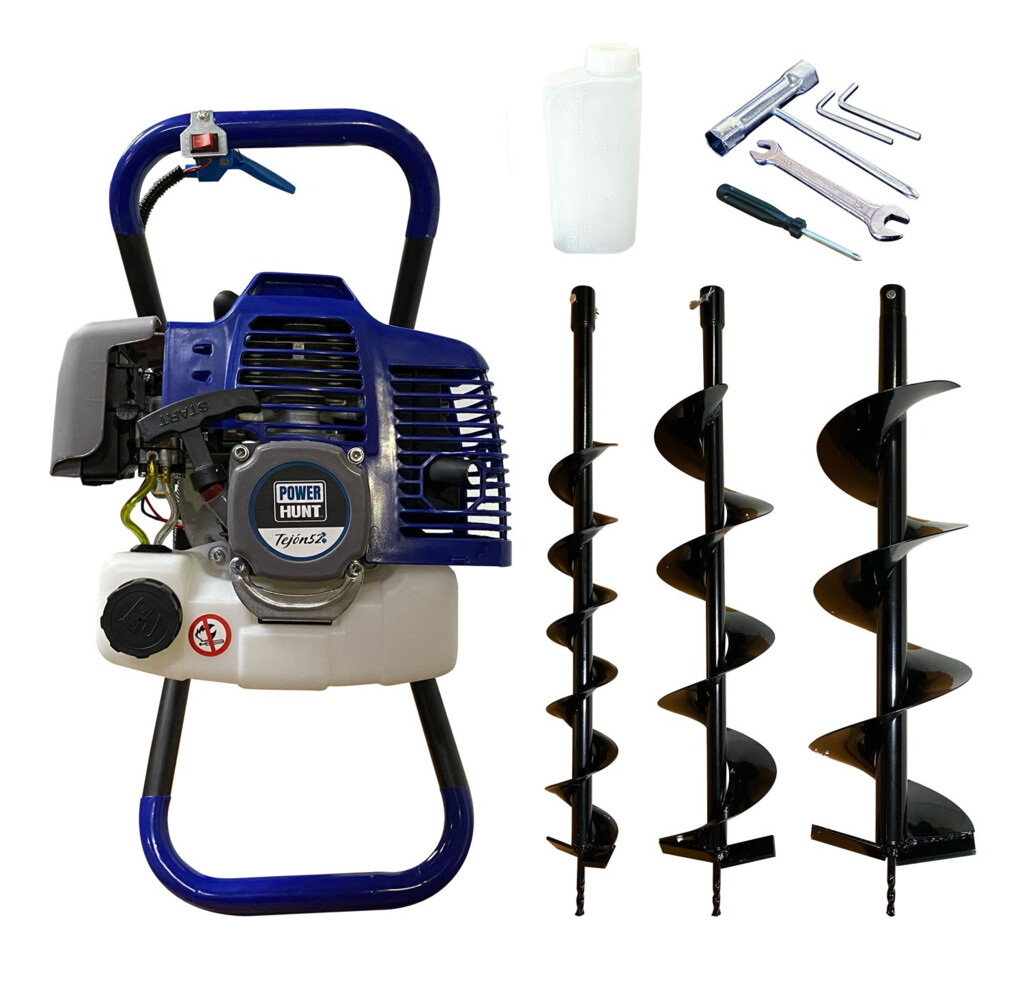 Tarière Thermique Professionnelle 52cc - Kit Complet Avec 3 Mèches 10/15/20 Cm Et Rallonge 30 Cm